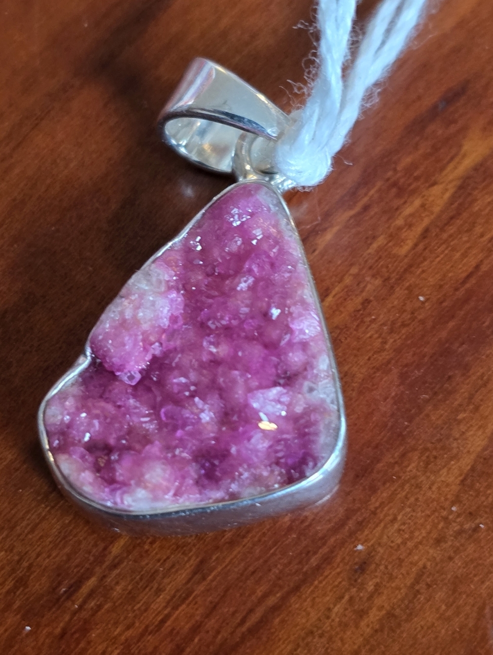 Pink Druzy Pendant  Sterling Silver Setting